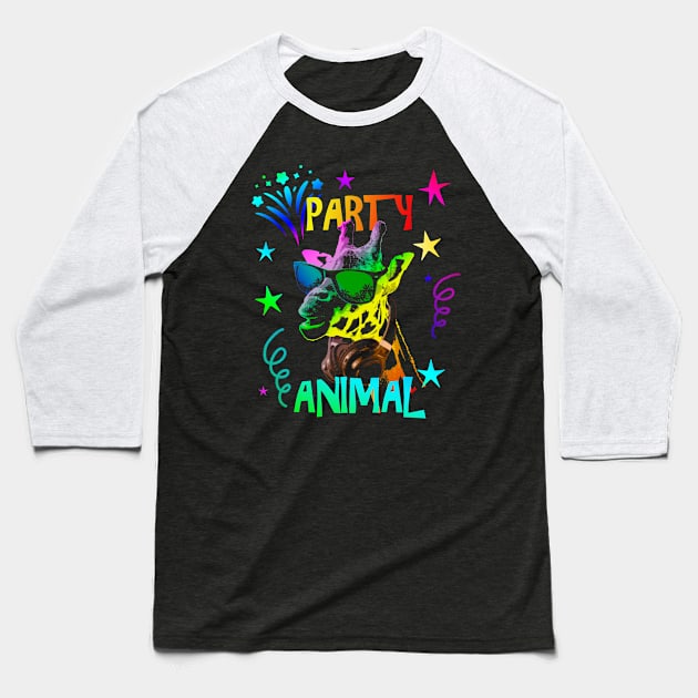 Giraffe Party Animal Baseball T-Shirt by Nerd_art